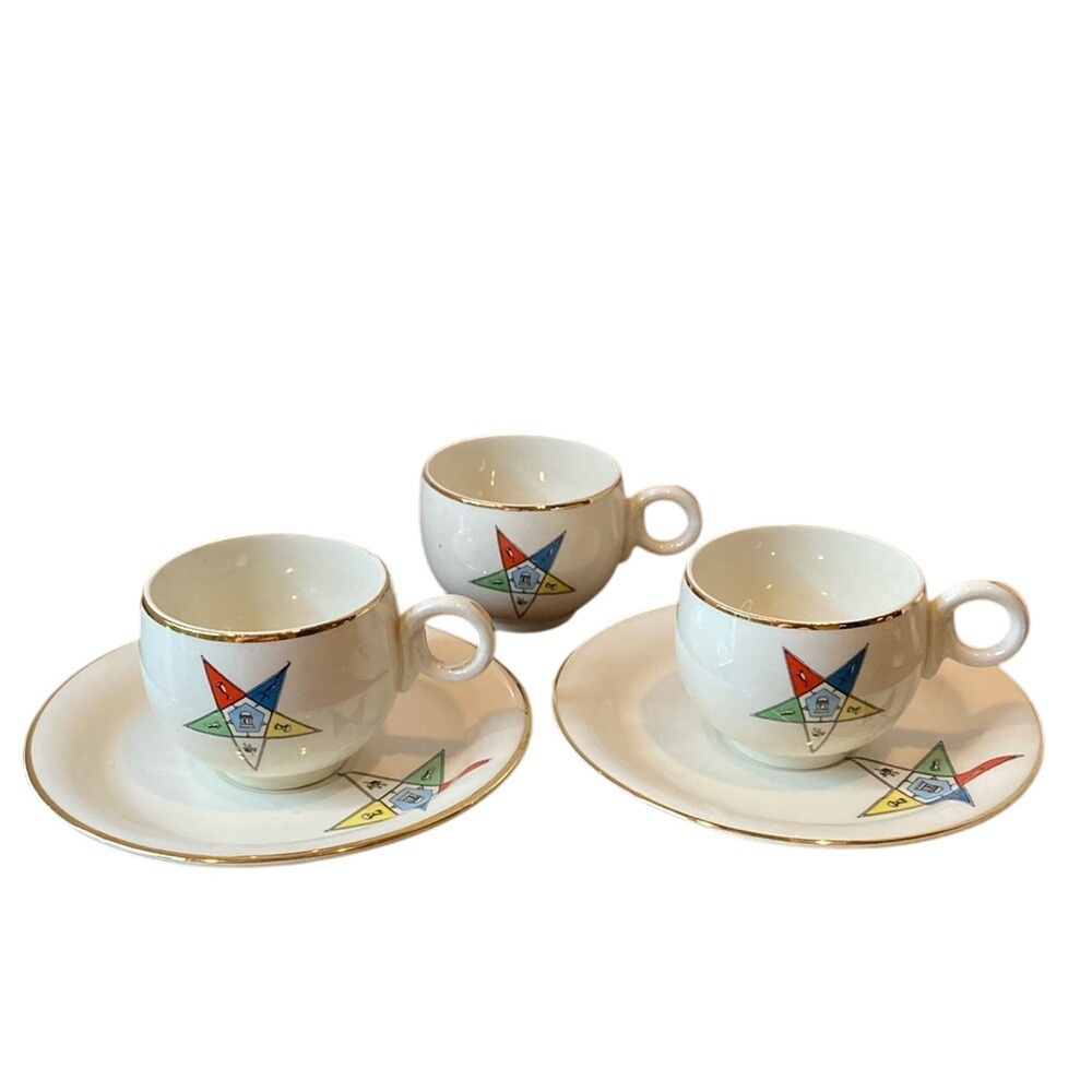 Eastern Star OES Masons 3 Cups & 2 Saucers Demitasse Sanders Co USA Freemasons